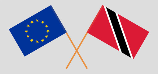 Crossed flags of the European Union and Trinidad and Tobago. Official colors. Correct proportion