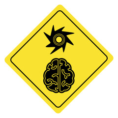 Brainstorming yellow diamond shape warning traffic sign with tornado icon, vector illustration