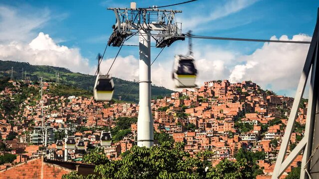 Time lapse view of metrocable public transit system in Medellin, Antioquia Department, Colombia.