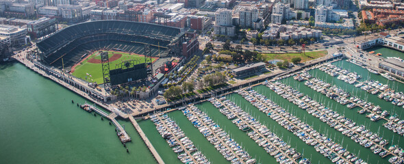 San Francisco, California - August 7, 2017: Aerial view of San Francisco stadium and port from...