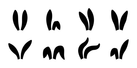 Collection of ears silhouette for happy Easter. Rabbit ears icons. - obrazy, fototapety, plakaty