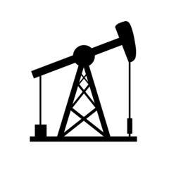Naklejka premium Single black colored Oil rig isolated on white. Fuel mining concept. Pumping olil. Vector illustration.
