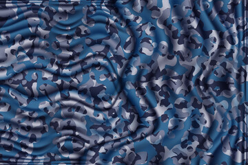 Fototapeta premium Blue modern fabric textile ornament military camo pattern