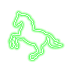 Green neon icon of horse isolated on white