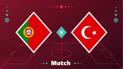 Fotobehang portugal vs turkey match. Playoff Football 2022 championship match versus teams on football field. Intro sport background, championship competition final poster qatar 2022 world cup © lunarts_studio