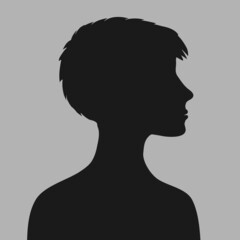 Profile of a young boy or girl with a short haircut . Default avatar profile icon.Black placeholder photo. Vector illustration