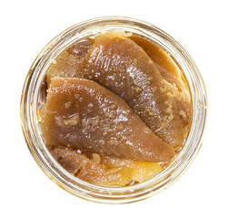 top view of herring roe in yastiki in glass jar