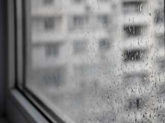 Raindrops on the window pane.