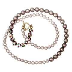 tangled necklace of faceted mother-of-pearl beads