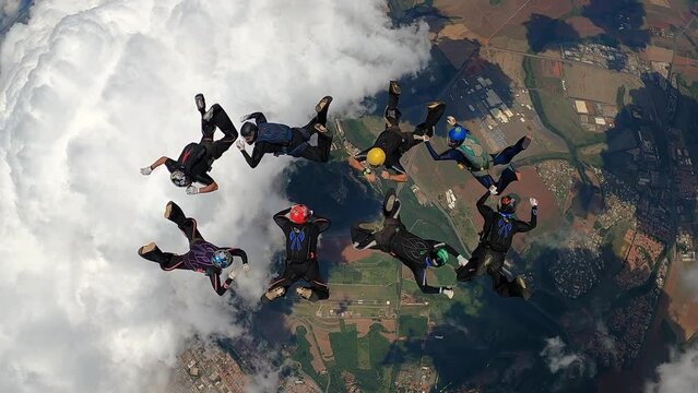 Skydiving team making a formation