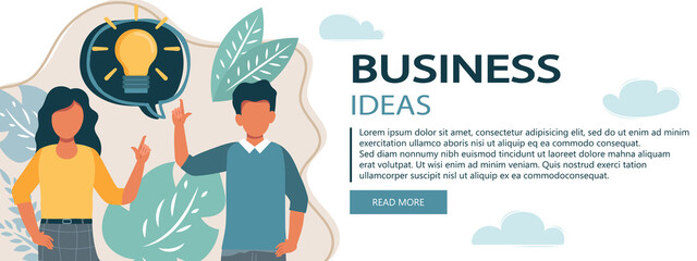 Vector illustration of young man have idea. Man having solution, ideas lamp bulb metaphor above. Creative thinking. Solved question. Man on white background.	
