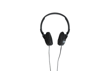 Computer headphones. Black headphones on a white background. The concept of listening to music,...