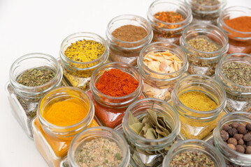 Spices in cups, spices used in kitchen