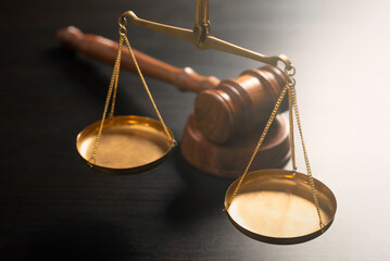 Judge's gavel and scale. Law and justice system