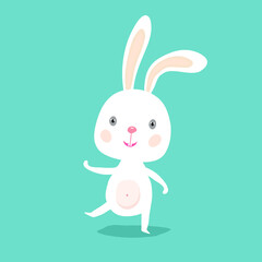  Rabbit, easter Bunny,isolated on green background. Vector illustration.Cartoon character for kids and other design.
