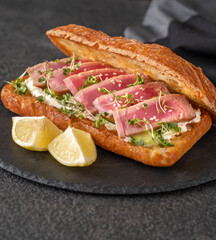 Sandwich with cream cheese and tuna