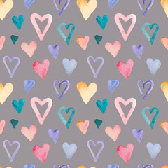 watercolor seamless pattern with color hearts