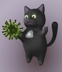 Cat and Virus and Blueish Purple Background