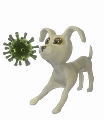 Dog and Virus and Flat White Background