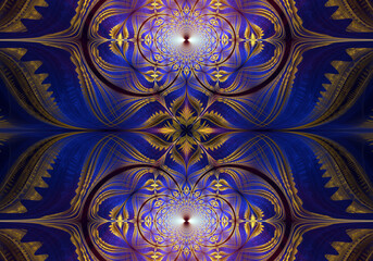 Abstract fractal art background pattern in regal gold and blue. © synthetick