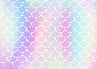 Gradient mermaid background with holographic scales.