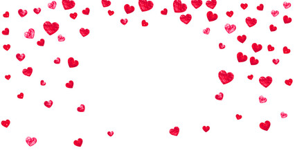 Valentine background with pink glitter hearts. February 14th day. Vector confetti for valentine background template. Grunge hand drawn texture.