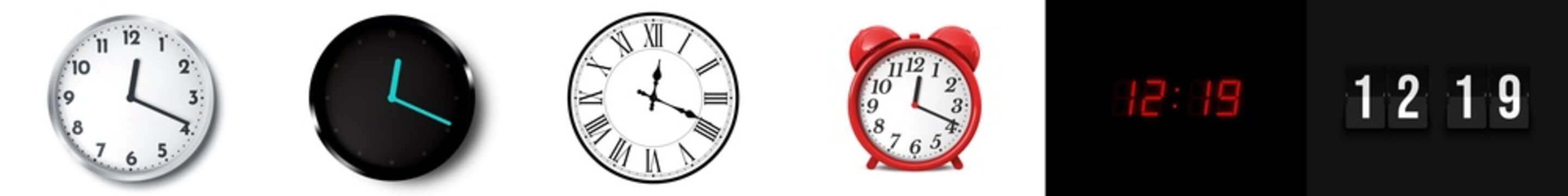 12:19 (AM and PM) or 00:19 time clock icons
