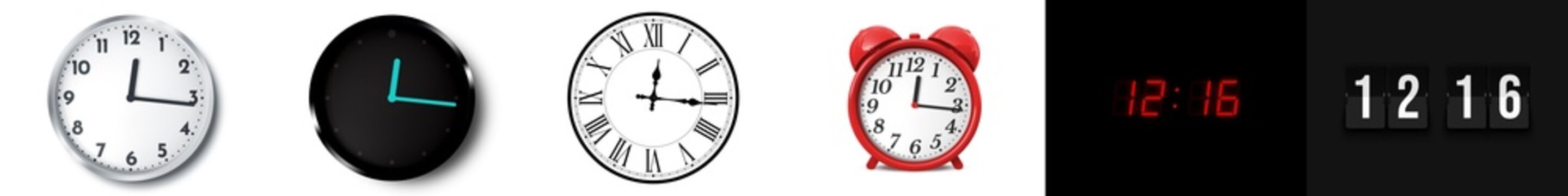 12:16 (AM and PM) or 00:16 time clock icons