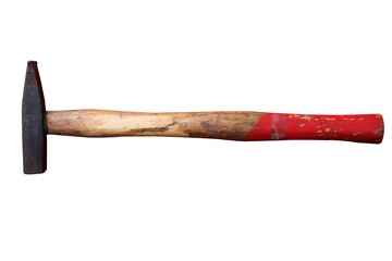 Old used hammer hand working tool isolated on white background