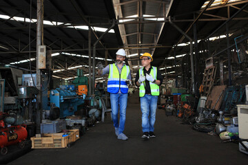 Fototapeta premium engineer team full skill quality for maintenance and training in industry factory worker , warehouse Workshop for factory operators, mechanical engineering team production.