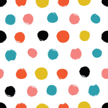 Simple pattern with bright polka dots. Seamless background for your design.