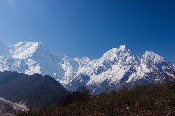 Snowy mountain peaks in the Himalayas Manaslu region