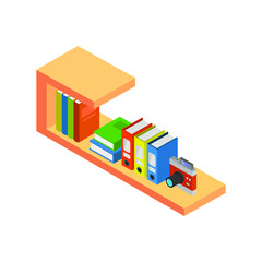 Bookshelf with isometric books