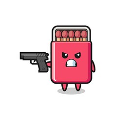 the cute matches box character shoot with a gun