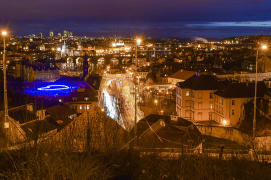 City at night, urban landscape and fast traffic