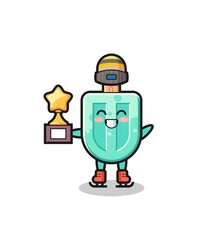 popsicles cartoon as an ice skating player hold winner trophy