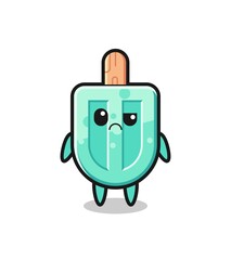 the mascot of the popsicles with sceptical face