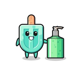 cute popsicles cartoon with hand sanitizer