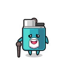 cute lighter grandpa is holding a stick