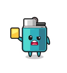 cartoon lighter character as a football referee giving a yellow card