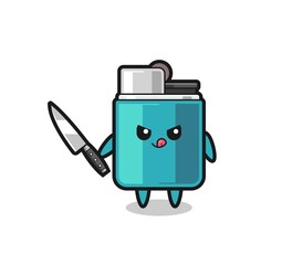 cute lighter mascot as a psychopath holding a knife