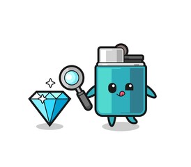 lighter mascot is checking the authenticity of a diamond