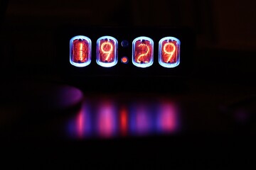 Stylish Soviet nixie lamps neon clock at night