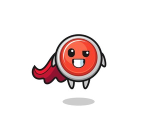 the cute emergency panic button character as a flying superhero