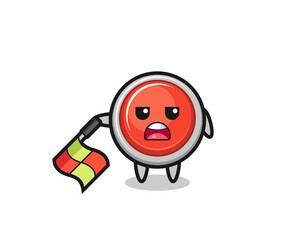 emergency panic button character as line judge hold the flag down at a 45 degree angle
