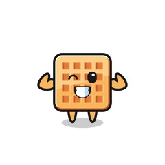 the muscular waffle character is posing showing his muscles