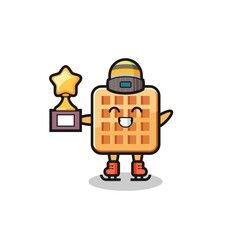 waffle cartoon as an ice skating player hold winner trophy
