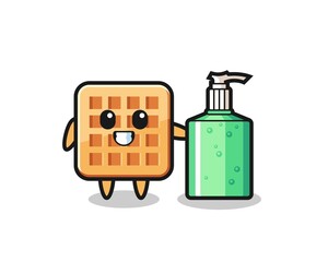 cute waffle cartoon with hand sanitizer