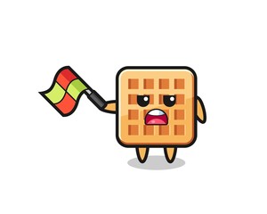 waffle cartoon as the line judge hold the flag up at a 45 degree angle