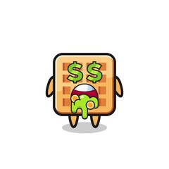 waffle character with an expression of crazy about money